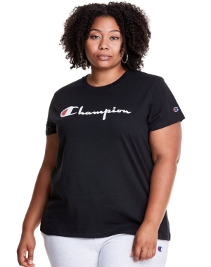Champion Plus Hafif Script Logo Kadın Tişört Siyah | DX7520413