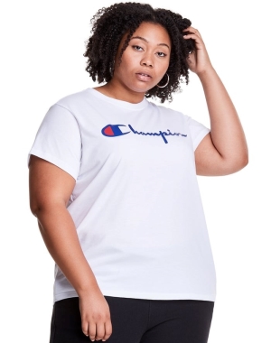 Champion Plus Hafif Script Logo Kadın Tişört Beyaz | QN2478369