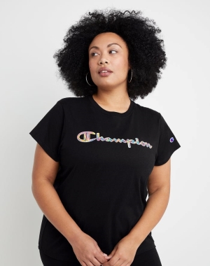 Champion Plus Klasik Brush Stroke Script Logo Kadın Üstler Siyah | DK1098254