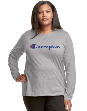 Champion Plus Klasik Long-Sleeve Script Logo Kadın Üstler Gri | BH9265307