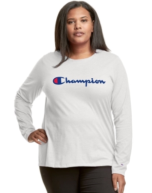 Champion Plus Klasik Long-Sleeve Script Logo Kadın Üstler Beyaz | LW0147658