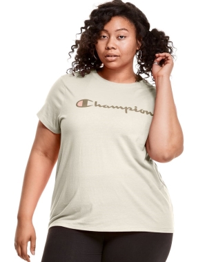 Champion Plus Klasik Script Logo Kadın Tişört Krema | AE4361098