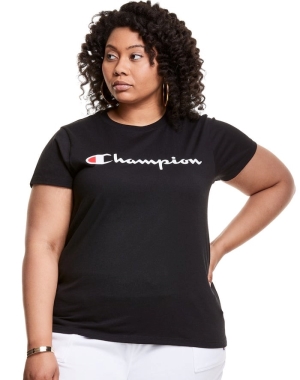 Champion Plus Klasik Script Logo Kadın Tişört Siyah | CW6481570