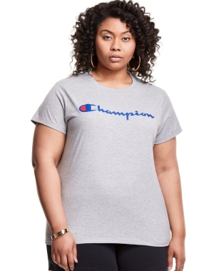 Champion Plus Klasik Script Logo Kadın Tişört Gri | JT8142657