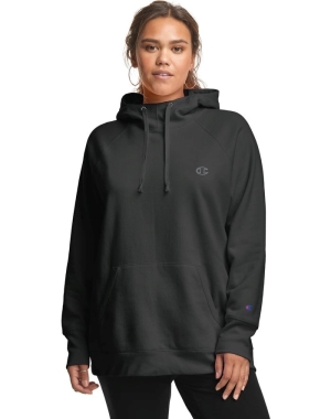 Champion Plus Powerblend Klasik Embroidered C Logo Kadın Kapüşonlu Sweatshirt Siyah | KZ9842650