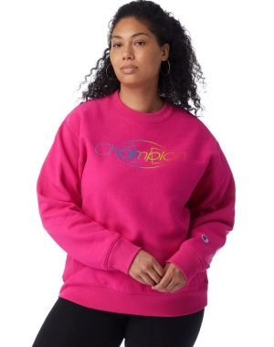 Champion Plus Reverse Weave Crew Rainbow Logo Kadın Tişört Pembe | GT4058612