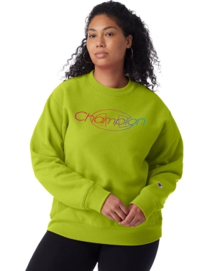Champion Plus Reverse Weave Crew Rainbow Logo Kadın Tişört Yeşil | YX9512760