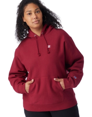 Champion Plus Reverse Weave Kadın Kapüşonlu Sweatshirt Koyu Kırmızı | MZ4871960