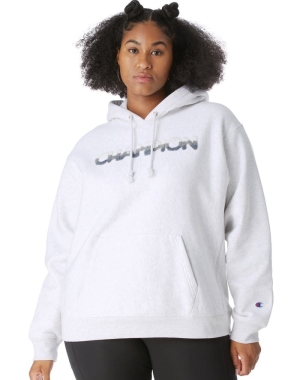 Champion Plus Reverse Weave Ombre Chenille Applique Kadın Kapüşonlu Sweatshirt Gri | YS8016329
