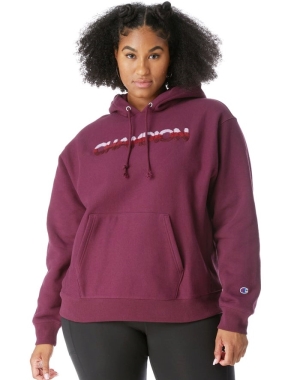 Champion Plus Reverse Weave Ombre Chenille Applique Kadın Kapüşonlu Sweatshirt Koyu Mor | ZH1982046