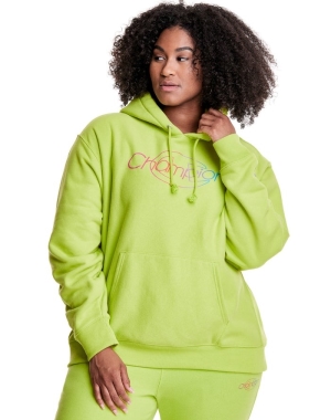 Champion Plus Reverse Weave Rainbow Logo Kadın Kapüşonlu Sweatshirt Yeşil | ZF4865079