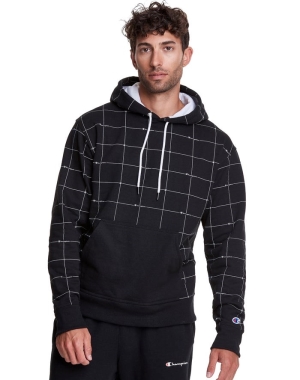 Champion Powerblend All Over Logo Erkek Kapüşonlu Sweatshirt Siyah | ET5129304