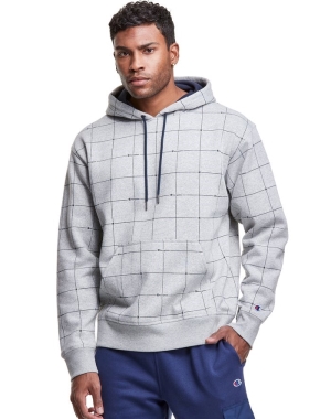 Champion Powerblend All Over Logo Erkek Kapüşonlu Sweatshirt Gri | QO2360875