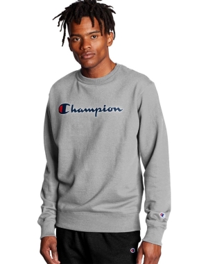 Champion Powerblend Crew Script Logo Erkek Tişörtü Gri | FW1753894