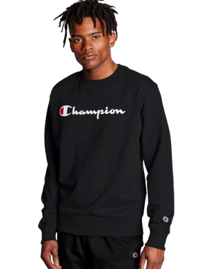 Champion Powerblend Crew Script Logo Erkek Tişörtü Siyah | LU2019458