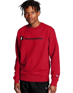 Champion Powerblend Crew Script Logo Erkek Tişörtü Kırmızı | MU0413826