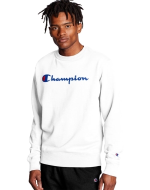 Champion Powerblend Crew Script Logo Erkek Tişörtü Beyaz | RJ7852304