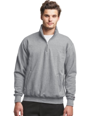 Champion Powerblend Fleece 1/4 Zip With Pockets Erkek Tişörtü Gri | DF2495086