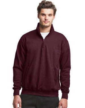 Champion Powerblend Fleece 1/4 Zip With Pockets Erkek Tişörtü Koyu Kırmızı | HP2783605