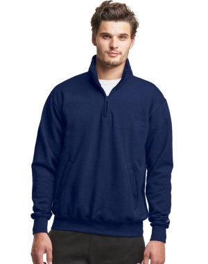Champion Powerblend Fleece 1/4 Zip With Pockets Erkek Tişörtü Lacivert | ZX0941532