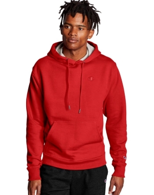 Champion Powerblend Fleece C Logo Erkek Kapüşonlu Sweatshirt Kırmızı | EM9851643