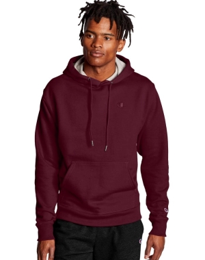 Champion Powerblend Fleece C Logo Erkek Kapüşonlu Sweatshirt Koyu Kırmızı | IF7594381