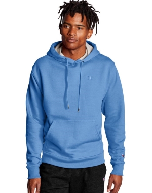 Champion Powerblend Fleece C Logo Erkek Kapüşonlu Sweatshirt Mavi | QJ8496315