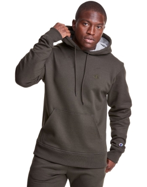 Champion Powerblend Fleece C Logo Erkek Kapüşonlu Sweatshirt Koyu Zeytin Yeşili | TR9814072