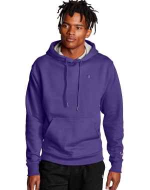 Champion Powerblend Fleece C Logo Erkek Kapüşonlu Sweatshirt Mor | UZ9850627