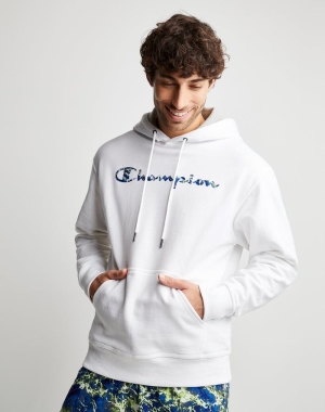 Champion Powerblend Fleece Chasing Waves Erkek Kapüşonlu Sweatshirt Beyaz | EZ4257169