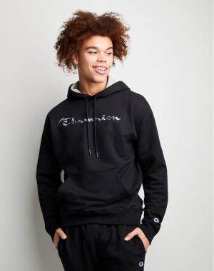 Champion Powerblend Fleece Chasing Waves Erkek Kapüşonlu Sweatshirt Siyah | XB2845173