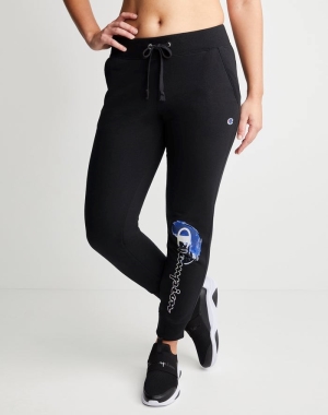 Champion Powerblend Fleece Crashing Wave & Script Logo Kadın Pantolon Siyah | QY7490856