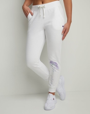 Champion Powerblend Fleece Crashing Wave & Script Logo Kadın Pantolon Beyaz | XQ7519082