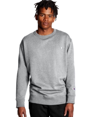 Champion Powerblend Fleece Crew C Logo Erkek Tişörtü Gri | QH7836201