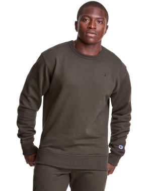 Champion Powerblend Fleece Crew C Logo Erkek Tişörtü Koyu Zeytin Yeşili | QS6829105