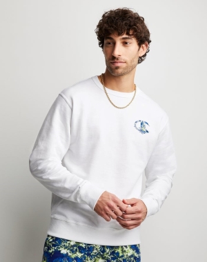Champion Powerblend Fleece Crew Chasing Waves Erkek Tişörtü Beyaz | FY1968207