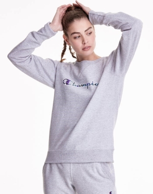 Champion Powerblend Fleece Crew Liquid Filled C Kadın Tişört Gri | RU3045629