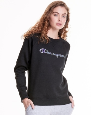 Champion Powerblend Fleece Crew Liquid Filled C Kadın Tişört Siyah | ZB1078452