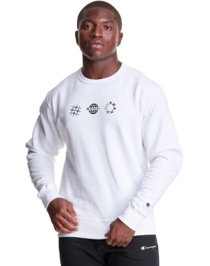 Champion Powerblend Fleece Crew Multi-Logos Erkek Tişörtü Beyaz | GY6248175