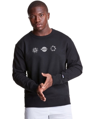 Champion Powerblend Fleece Crew Multi-Logos Erkek Tişörtü Siyah | IJ2584316