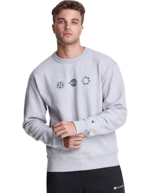 Champion Powerblend Fleece Crew Multi-Logos Erkek Tişörtü Gri | KB6391504