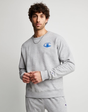 Champion Powerblend Fleece Crew Ripple Effect Graphics Erkek Tişörtü Gri | VO5719602