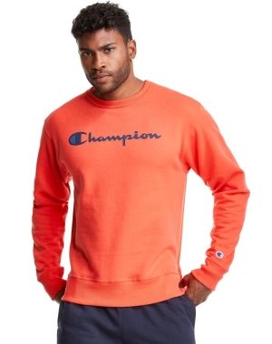Champion Powerblend Fleece Crew Script Logo Erkek Tişörtü Turuncu | CA6053471