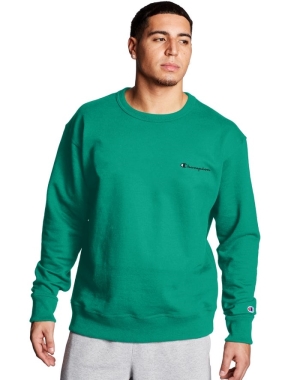 Champion Powerblend Fleece Crew Script Logo Erkek Tişörtü Yeşil | CA8165724