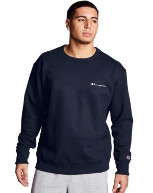 Champion Powerblend Fleece Crew Script Logo Erkek Tişörtü Lacivert | ES4612038