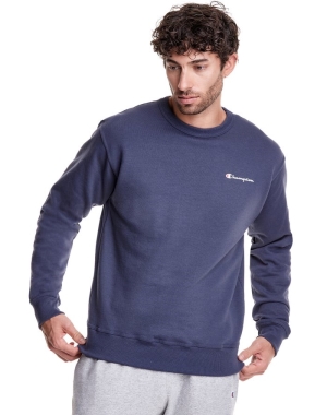 Champion Powerblend Fleece Crew Script Logo Erkek Tişörtü Mavi | HE6539820