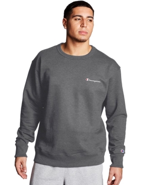 Champion Powerblend Fleece Crew Script Logo Erkek Tişörtü Koyu Gri | OD8174025