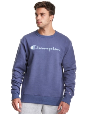 Champion Powerblend Fleece Crew Script Logo Erkek Tişörtü Mavi | PL1806924