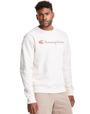 Champion Powerblend Fleece Crew Script Logo Erkek Tişörtü Beyaz | RQ7028694