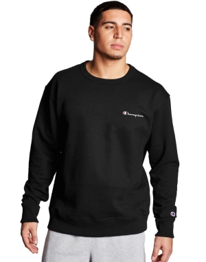 Champion Powerblend Fleece Crew Script Logo Erkek Tişörtü Siyah | SP7642985